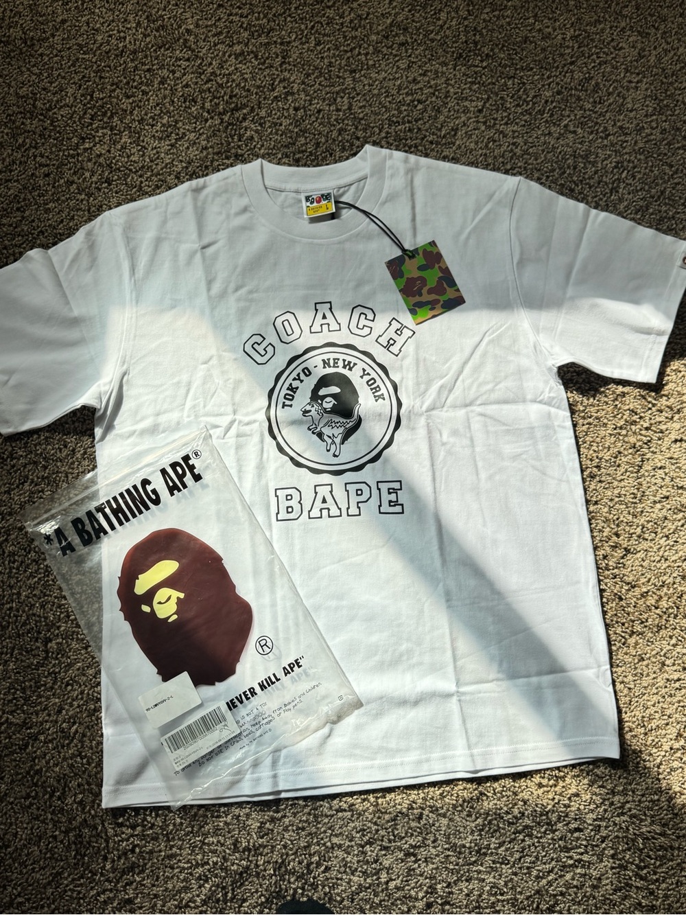 A bape x coach White Graphic Logo Tee